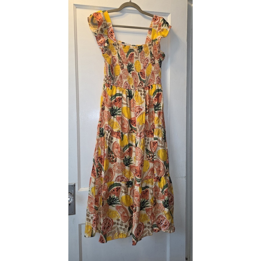 By the River Floral Boho Smocked Maxi Sundress Fruit Theme | Size M